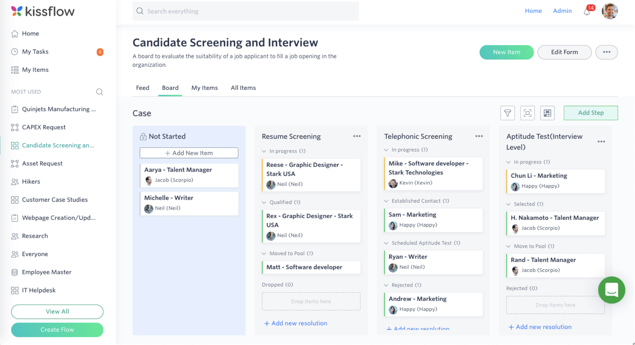 Screenshot of an interface Kissflow: Manage applications